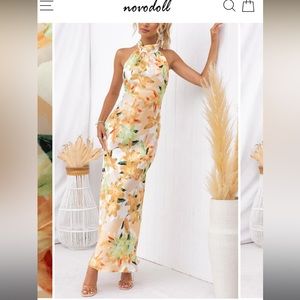 Novo Doll Satin Floral Halter Maxi Dress